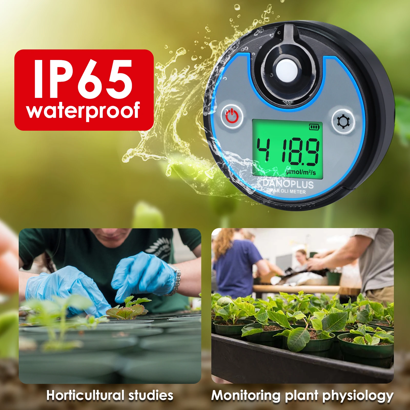 IP65 جدار جبل الرقمية 400-700nm المدى DLI PPFD كوان توم PAR متر مع مسجل بيانات التاريخ والوقت للدفيئات الزراعية المائية