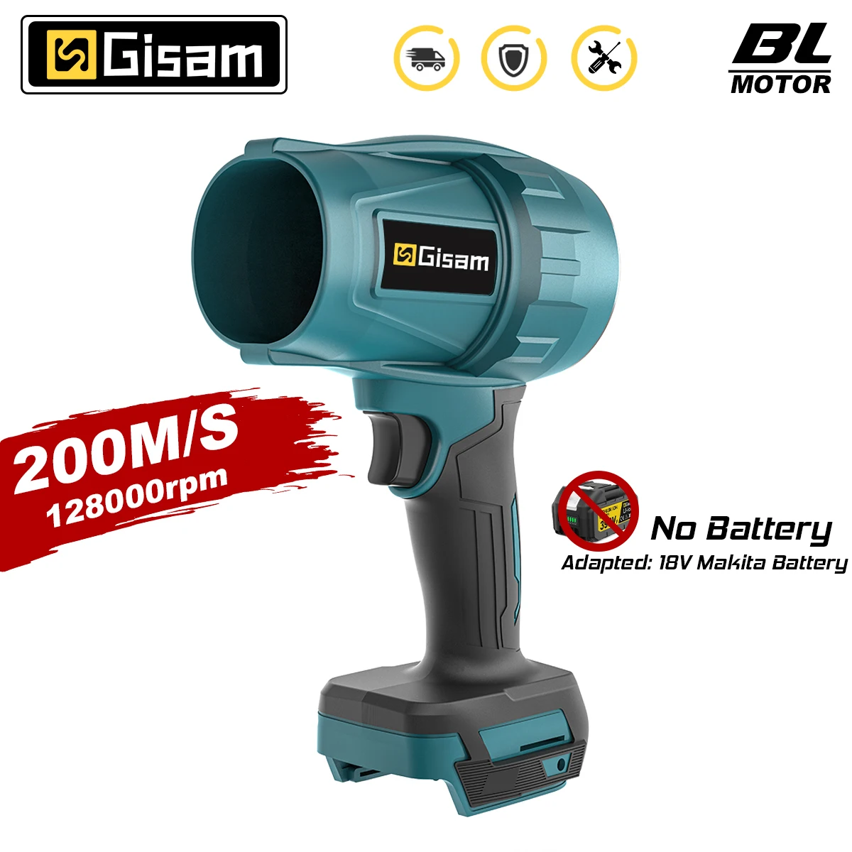 Gisam Bezszczotkowa dmuchawa elektryczna Turbo Jet Fan 200M/S Ręczne narzędzie do dmuchania pyłu z liści śnieżnych do akumulatora Makita 18V