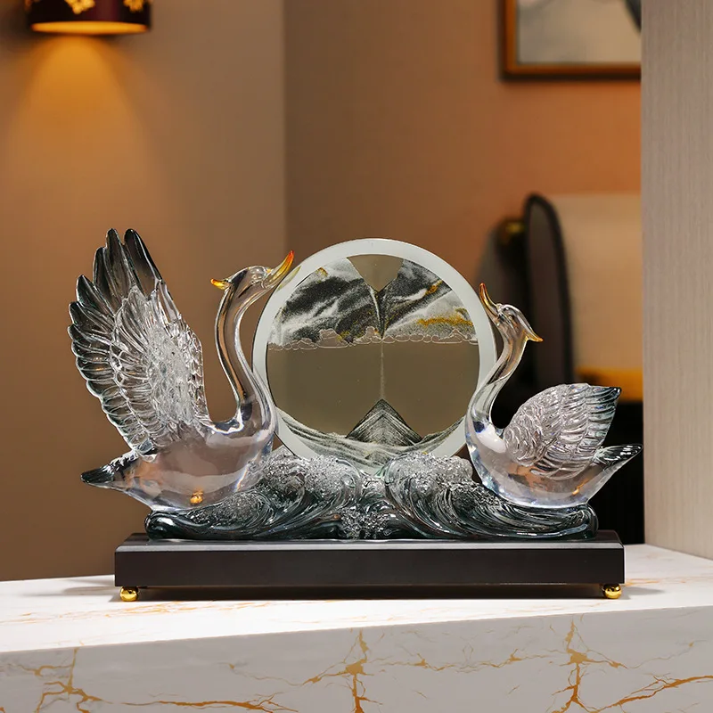 Light luxury high-end black swan ornament, living room entrance, TV wine cabinet, quicksand painting decoration, give friends