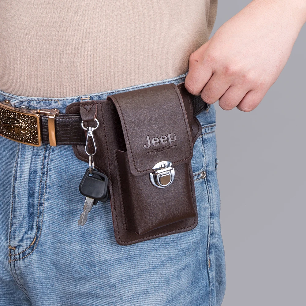 JEEP BULUO Men Phone Case Cover Holster Cross Through Belt Waist Bag Wallet Purse Leather Vintage Travel Hiking