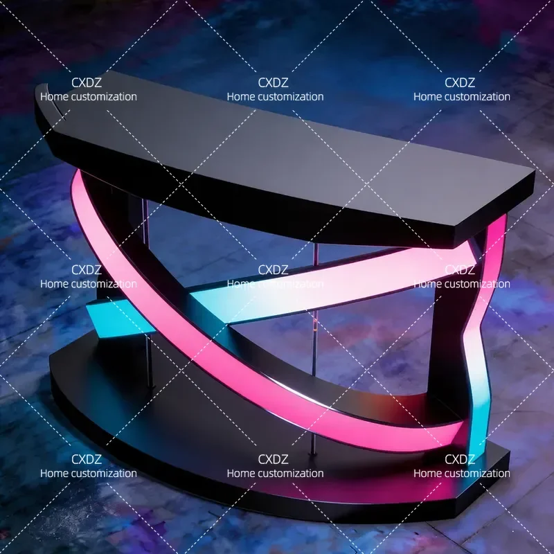 DJ Desk with LED Lights Bar Table Shelf for Party Room Home Studio Customizable DJing Station