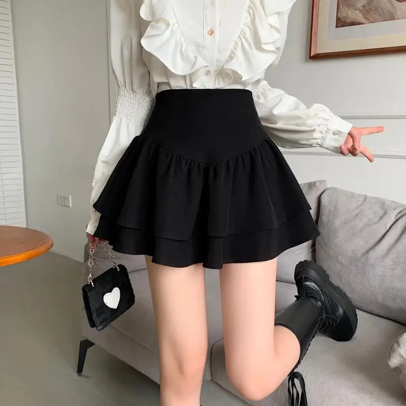 Black Mini Shorts Skirt for Women A-line Cute Cake Skirt Fashion Large Size Female Clothing Summer Vintage Preppy Style