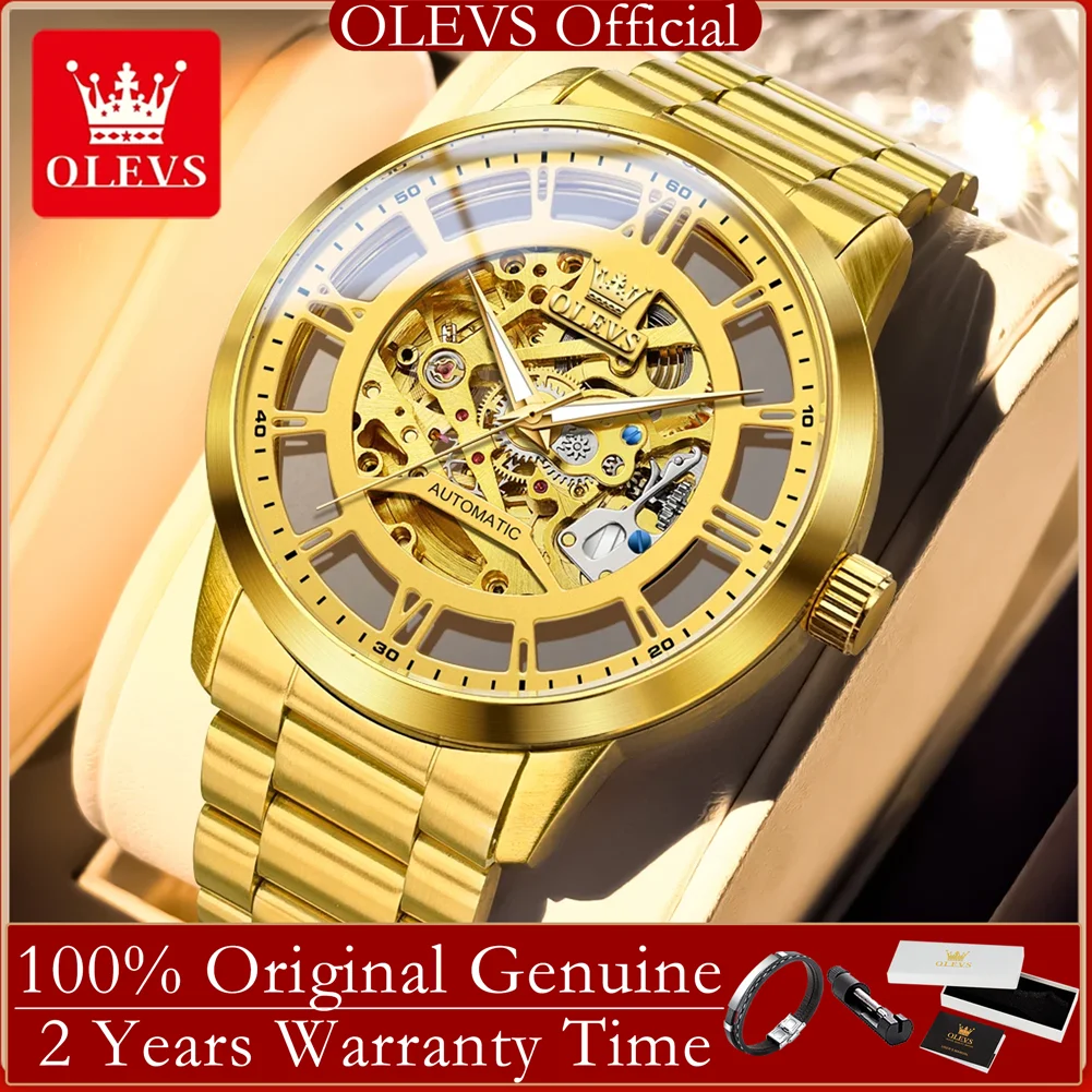 

OLEVS 6728, мужские часы, новые полностью полые автоматические механические наручные часы со скелетом для мужчин, водонепроницаемые часы люксового бренда со стальным ремешком
