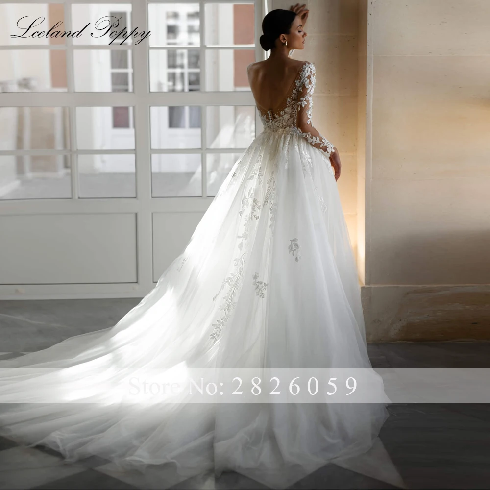 ไอซ์แลนด์ Poppy ที่กําหนดเอง 2 ชิ้นชุดเดรสเมอร์เมด Scoop คอลูกปัดลูกไม้ชุดเจ้าสาวที่ถอดออกได้รถไฟ