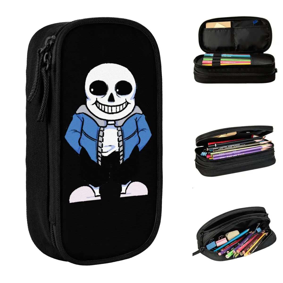 undertale sans pencil cases with zipper pencil box pen holder for student grande capacidade bolsa material escolar horn cranio acessorios 01