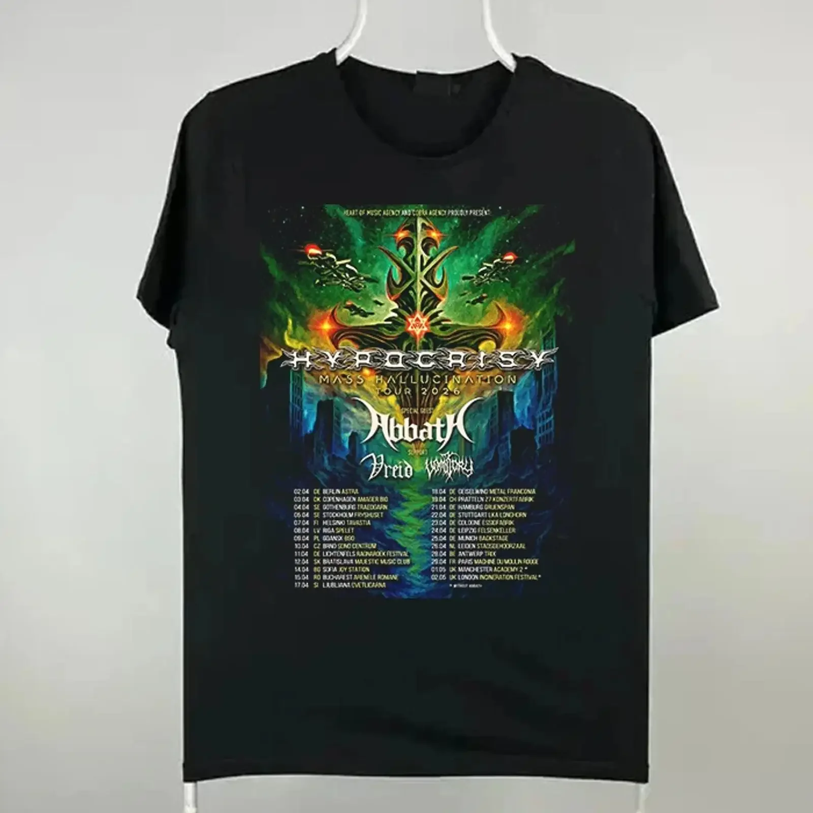 Hypocrisy Mass Hallucination Tour Black T Shirt Size S to 5XL vintage Washed graphic Comfortable Slightly fashion Versatile