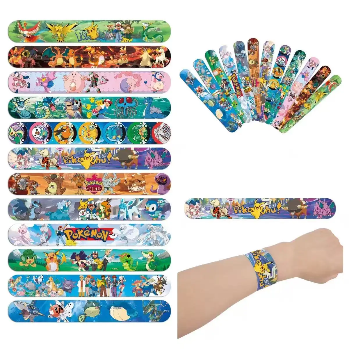 12-24-36-個ポケモンパーティー記念品漫画スナップブレスレットスラップブレスレットピカチュウテーマ誕生日パーティーの装飾グッズバッグフィラー