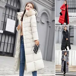 Winter 2024 New Women's Cotton Coat Large Collar Long Length Slim Fit Korean Style Down Cotton Padded Jacket