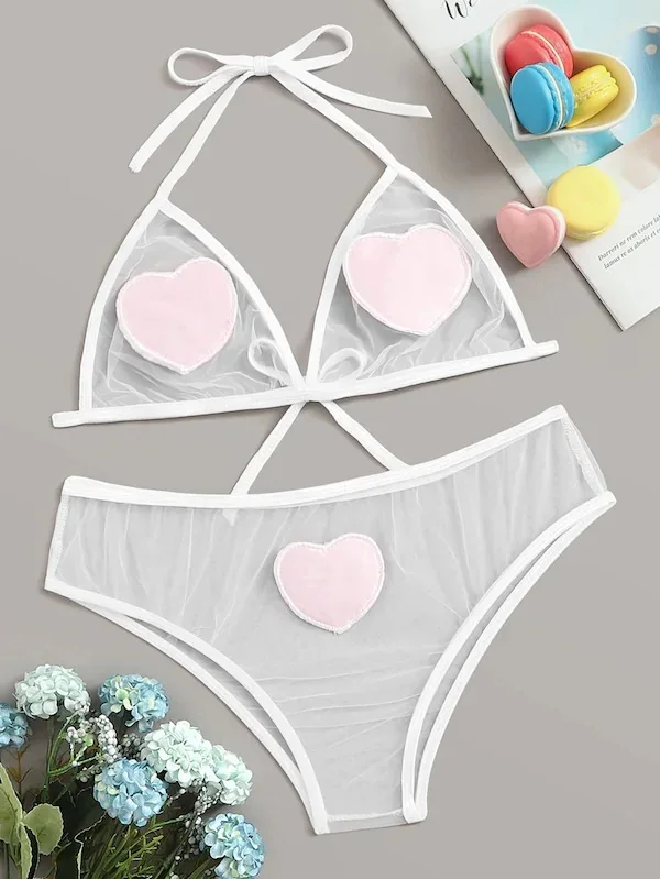 

Sexy Women's Mesh Sling Bra Set Summer V-neck Sleeveless Lingerie Comfortable Breathable Underwear for Ladies
