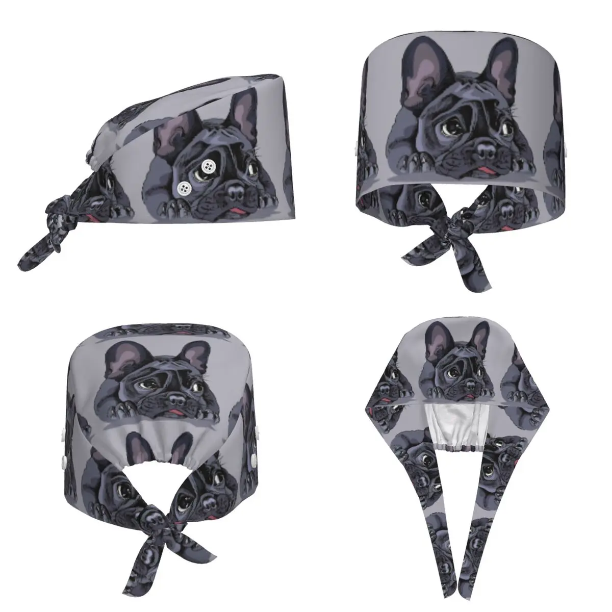 French Bulldog Art Print Scrub Hat Doctor Working Surgical Cap Unisex Adjustable Nursing Caps for Dentist