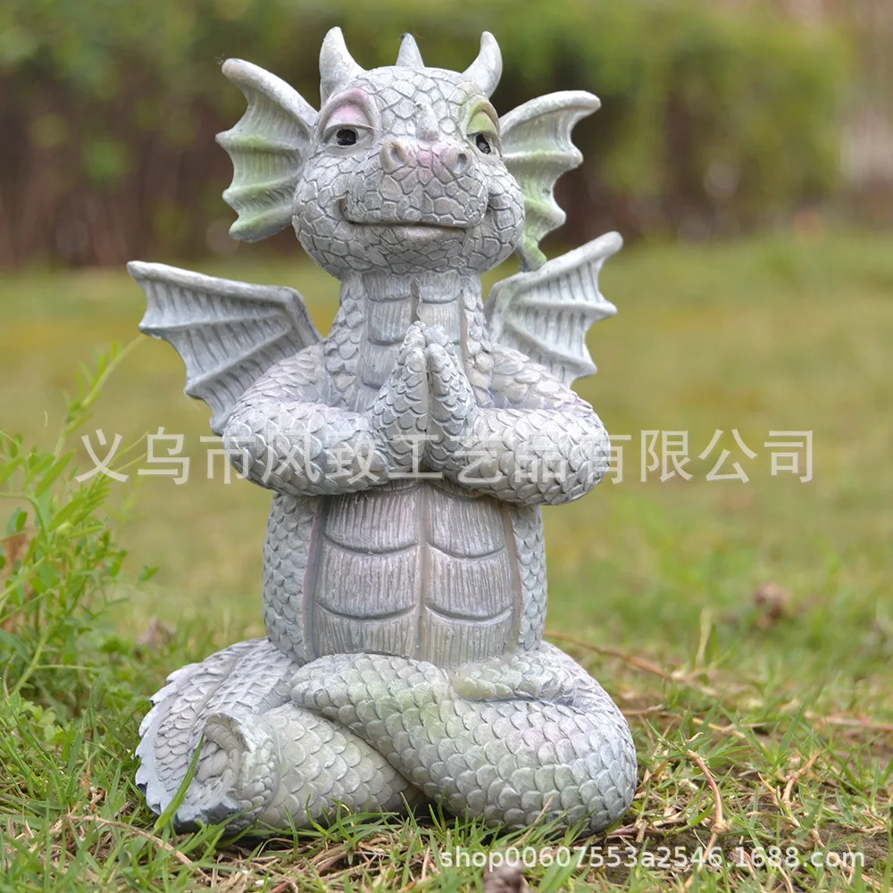 Glowing Meditation Dinosaur- Resin Sculpture with Ball of Light for Garden Decor