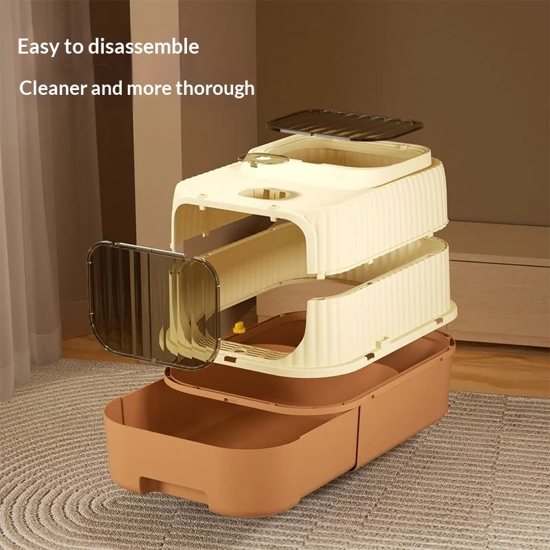 Caja de arena extra grande cerrada para gatos, antideslizante - imagen 3
