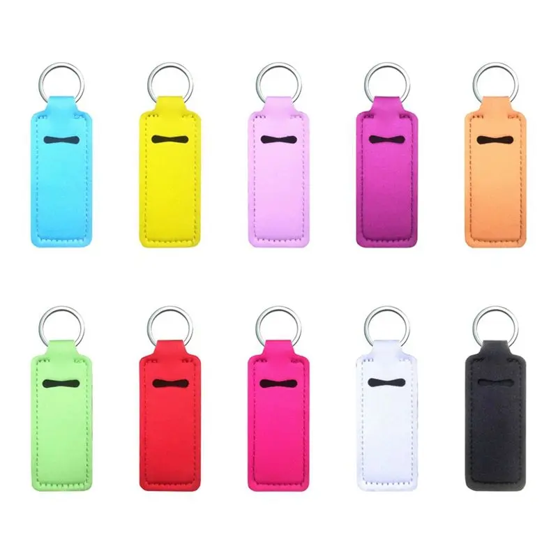 A60F-10 Pcs Lip Balm Holder Solid Color Lipstick Holder, Colorful Lip Gloss Holder Keychain Pendant, For Women