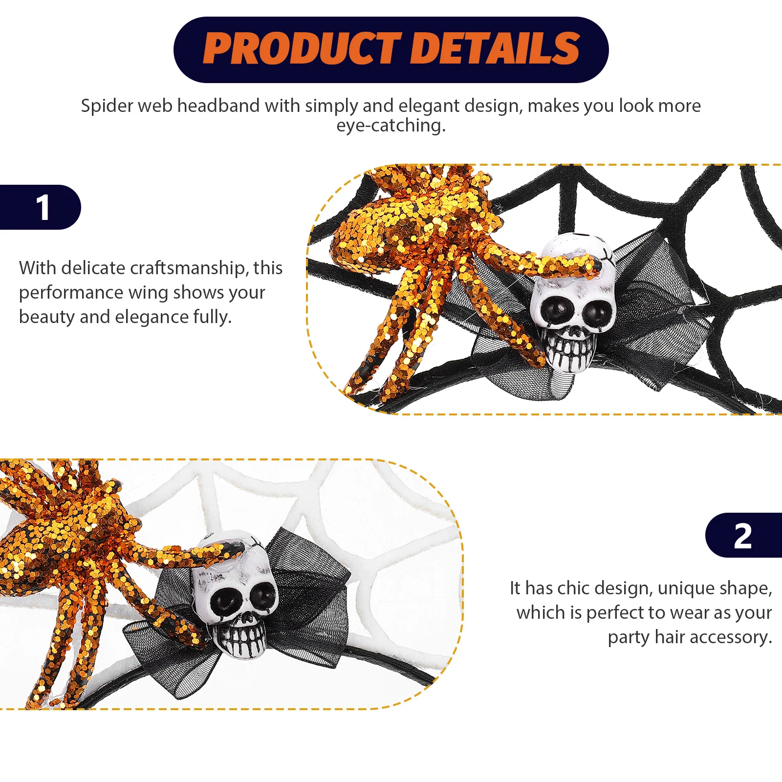 

2pcs Halloween Skull Headband Spider Web Clasp Party Festival Costume Accessories Headdress Headwear Day