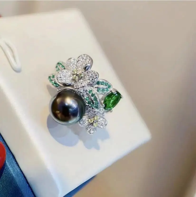 

gorgeous 10-11mm tahitian perfect round black green pearl stud earring 925s