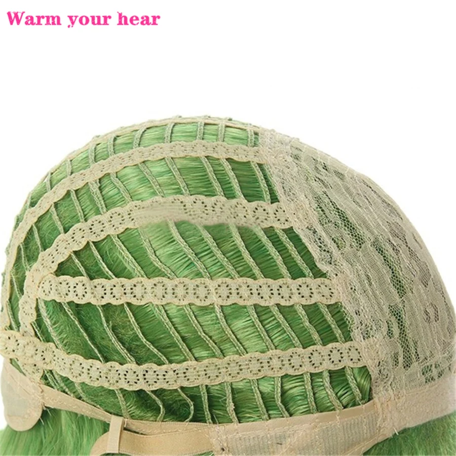 Collei Cosplay Peruca e Brinco Longo Verde Fake Scalp Top, Perucas De Fibra De Resistência Ao Calor, Um Tampão De Peruca, Em Stock Jogo, 55cm