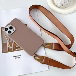 Crossbody Necklace Strap Lanyard Matte Silicone Case for IPhone 15 14 Pro Max 11 12 13 Mini XR X XS 7 8 Plus SE Shockproof Cover