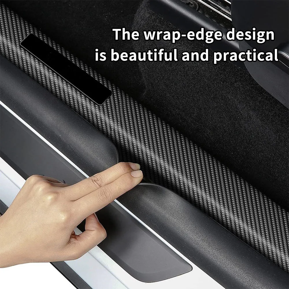 For Tesla Model Y&Model 3 Door Sill Protector Scuff Plates Matte Carbon Fiber ABS Front and Rear Door Car Pedal Kick Protection