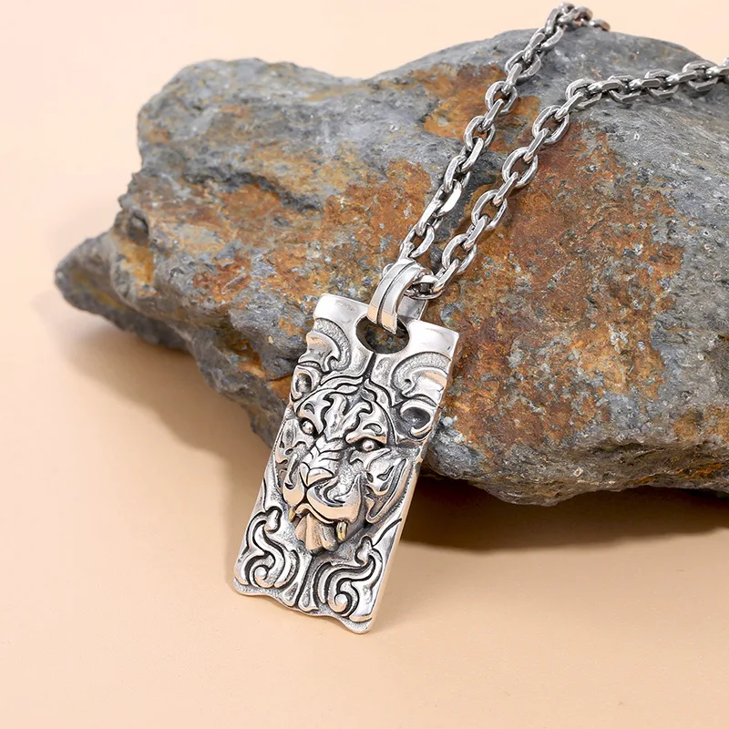 NEW S925 Sterling Silver Jewelry Wholesale Retro Domineering Three-dimensional Tiger Head Tiger Pendant Selected Gifts