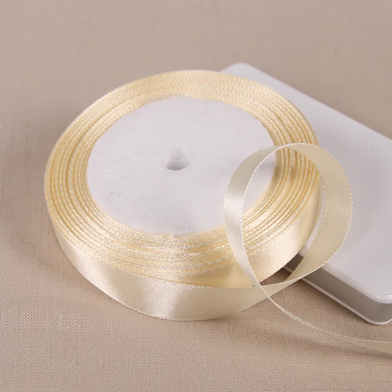 25 Yards 6/10/12/15/20/25/32/38/50/75mm Beige Polyester-Satinband für Hochzeits- und Partydekoration & DIY Geschenkverpackung – Detail 6