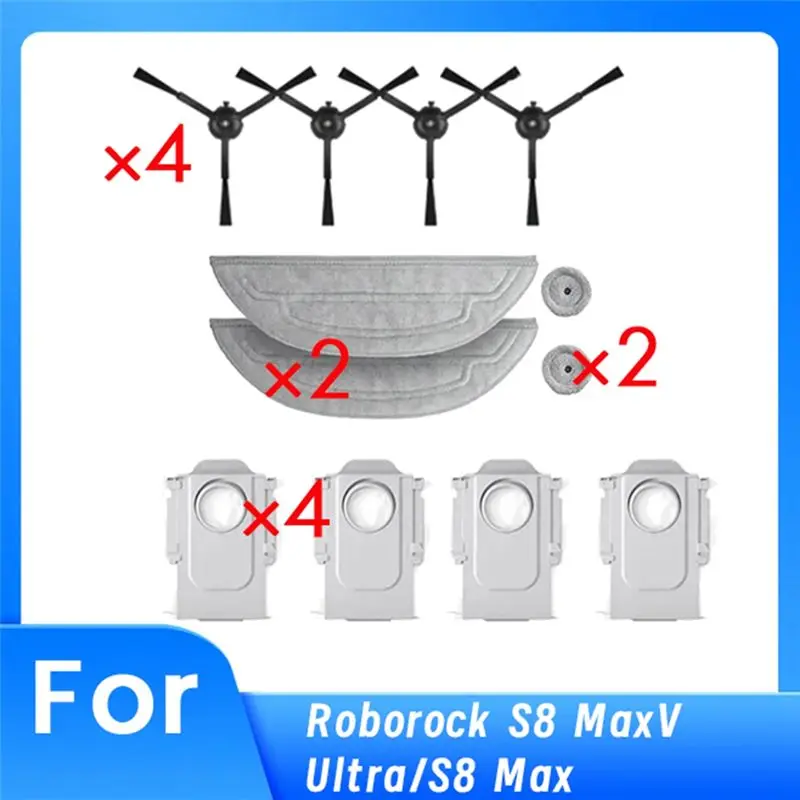 CQMF-12 Pcs For Roborock S8 Maxv Ultra/S8 Max Sweeping Robot Cleaner Parts Replacement Main Side Brush Mop Filter Set