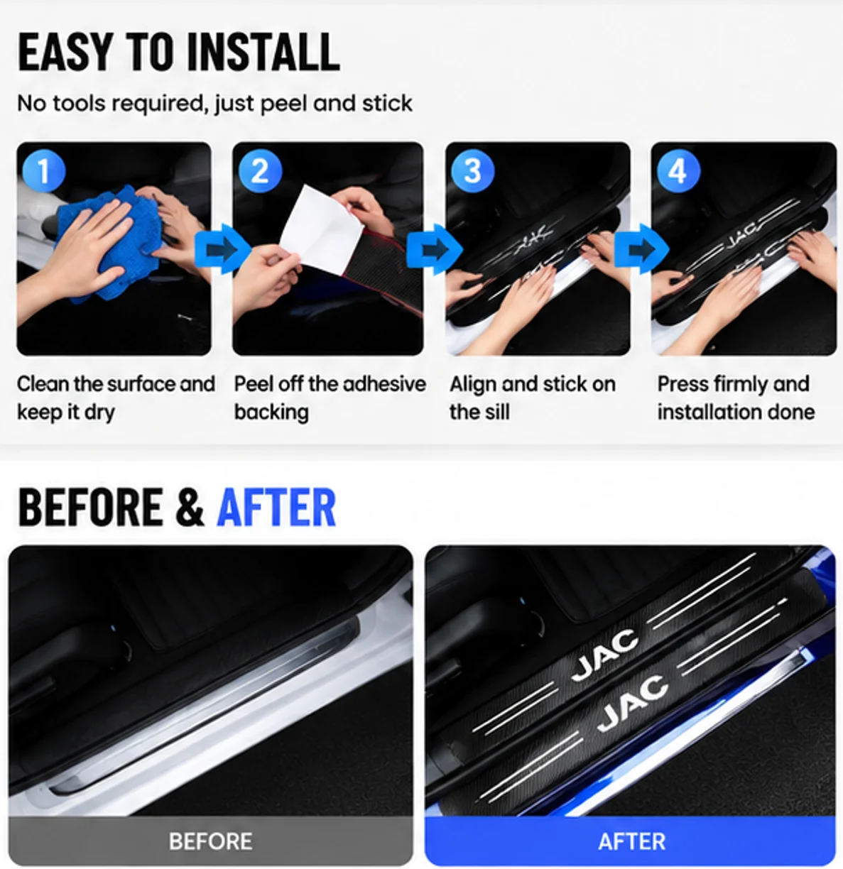 For JAC Refine J3 J2 S5 A5 J5 J6 J4 Vapour S2 T8 Car Door Threshold Scuff Plate Car Carbon Fiber Decals Sticker Auto Accessories