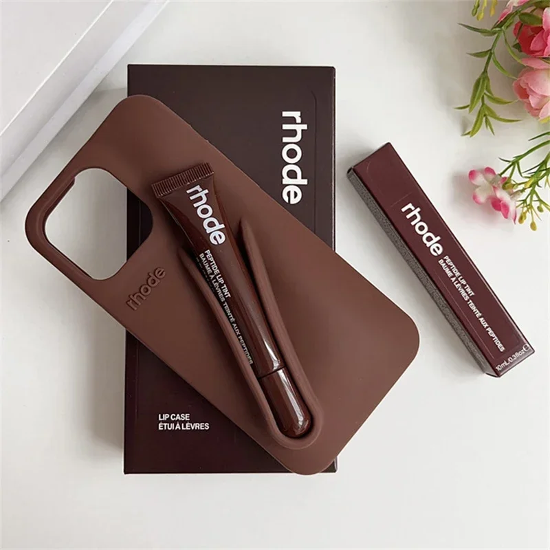 Mit Lipgloss Handyhülle für iPhone 16 15 14 13 12 11 Pro Max Plus 16E Lippenstift Silikon DIY Toast Espresso Ribbon Box Cover