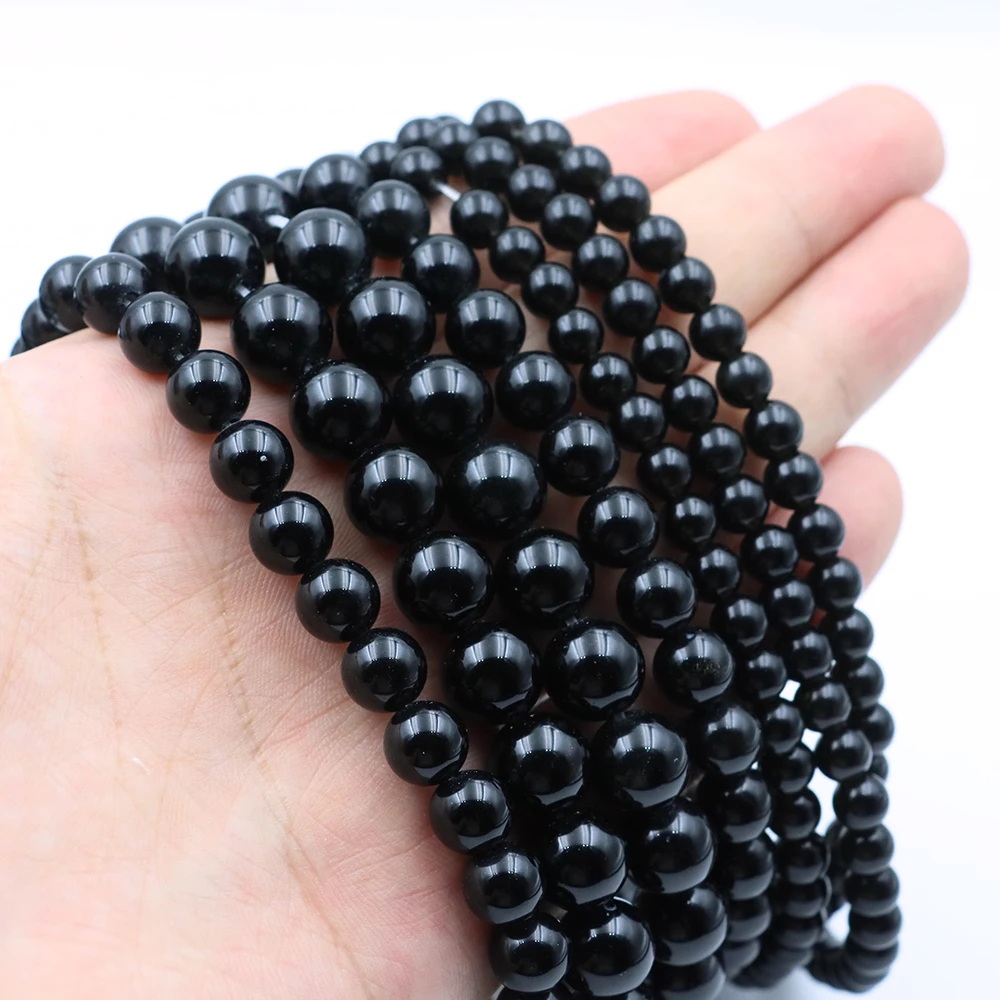 2 3 4 6 8 10 12MM 블랙 아게이트 비즈 라운드 루즈 천연석 비즈 주얼리 제작 DIY 팔찌 목걸이 귀걸이 액세서리