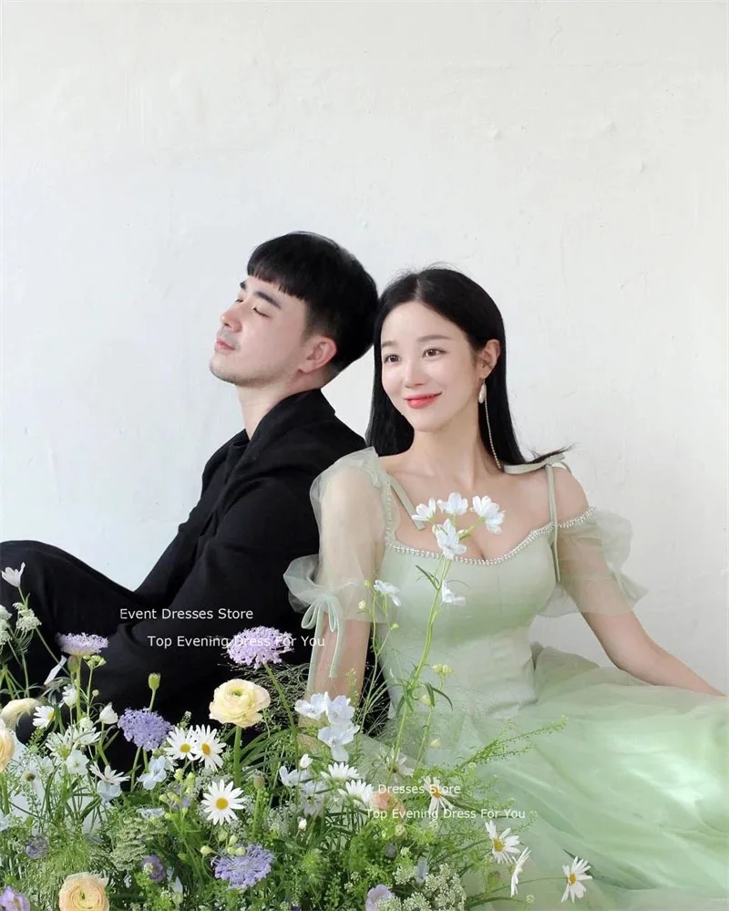 Giyu Sage Green Tulle Korea Fairy Wedding Dresses Formal Photoshoot Bridal Gowns Floor-length Evening Gown Dress