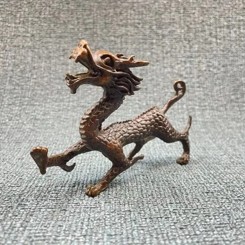 

Playing Chinese Zodiac Dragon Beast Qinglong Desktop with Old Copper Craft Elegant Tea Pet