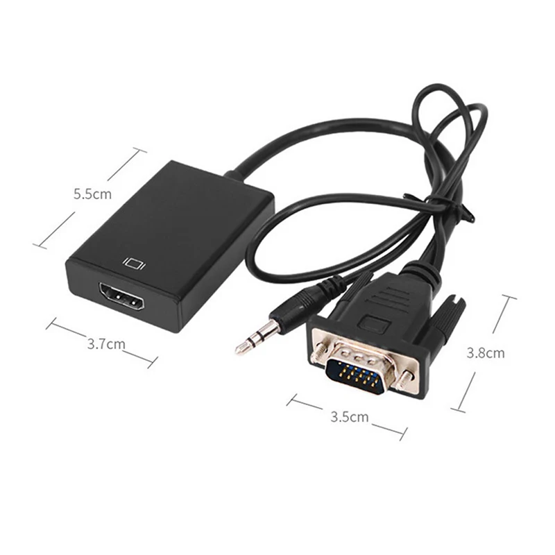 VGA to HDMI-compatible 1080P Audio Cable Splitter Charging Power Supply Cable Converter Aluminum Adapter for PC Laptop Projector