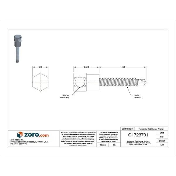 Hangermate Horizontal Rod Hanger, Steel, 1/4