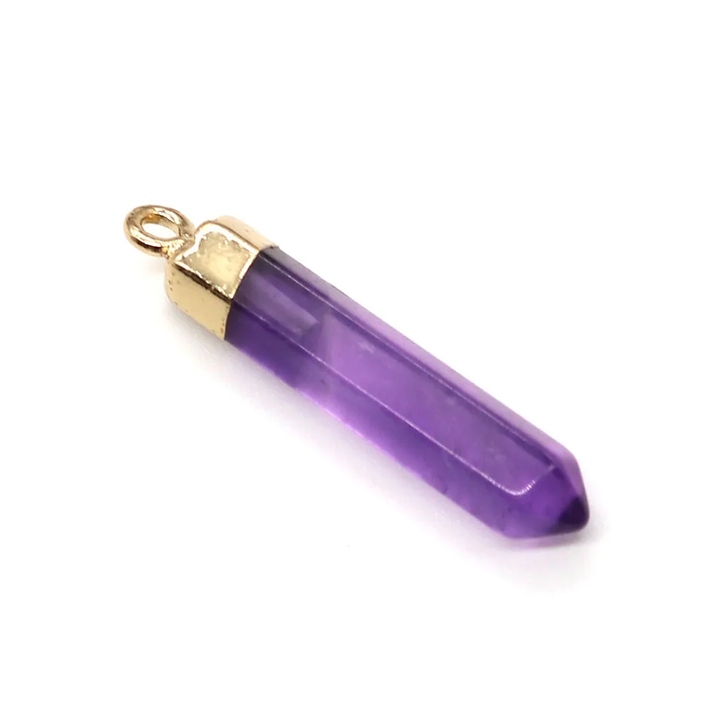 Hexagonal Column Shaped Natural Stone Amethyst Tiger Eye Stone Pink Crystal 5x30mm Diy Jewelry Making Necklace Earrings Charm