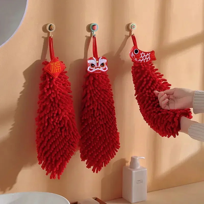 Hanging Hand Towel Red Festive Cartoon Style for Wedding Home Kitchen Bathroom