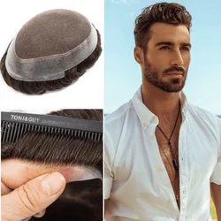 New Australia--Toupee Men Men's Capillary Prothesis Lace and PU Breathable Men Wig 100% Natural Human Hair 6