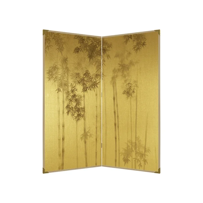 

Chinese bamboo gold foil screen partition, living room folding mobile bedroom blocking office tea room solid wood