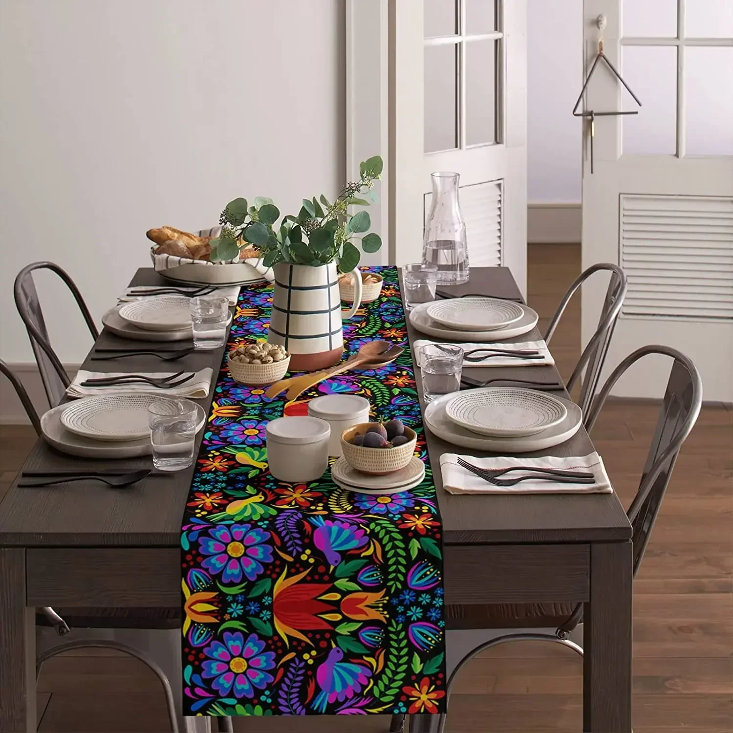 

Colorful plant-colored linen eco-friendly table runner dining table party decoration Farmhouse kitchen holiday party decoration