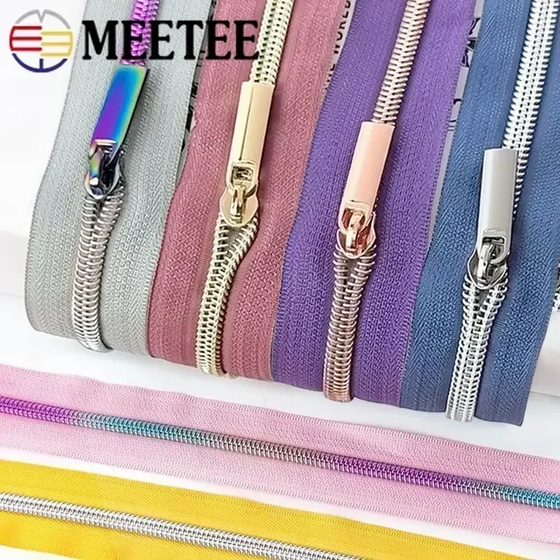 

Meetee 2/3/4Meters 5# Nylon Zipper Tapes with Puller Slider Bag Garment Coil Zippers Decor Zip Repair Kit Sewing Accessories