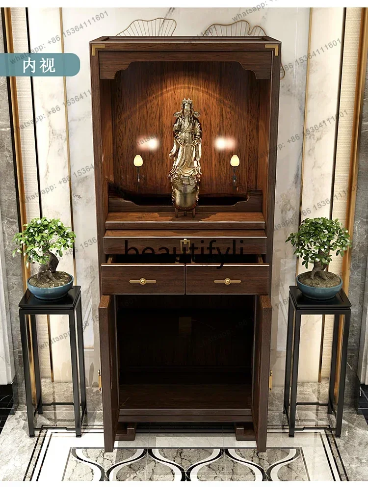 

13 Chinese-style solid wood Buddhist niche household with door Buddhist cabinet, living room table