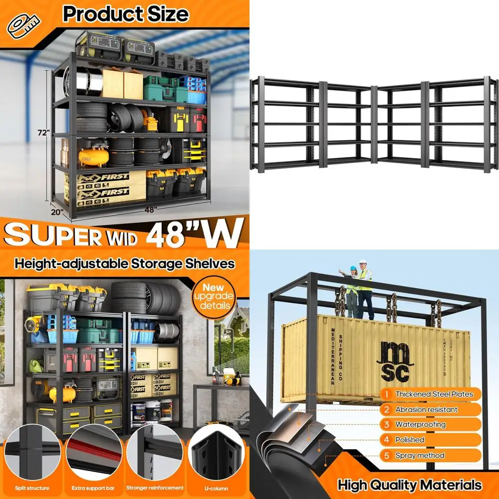 

Heavy-Duty Steel Storage Racks for Garage, 3000 lbs Capacity, 48x19.8x72 Inches, 4-Pack