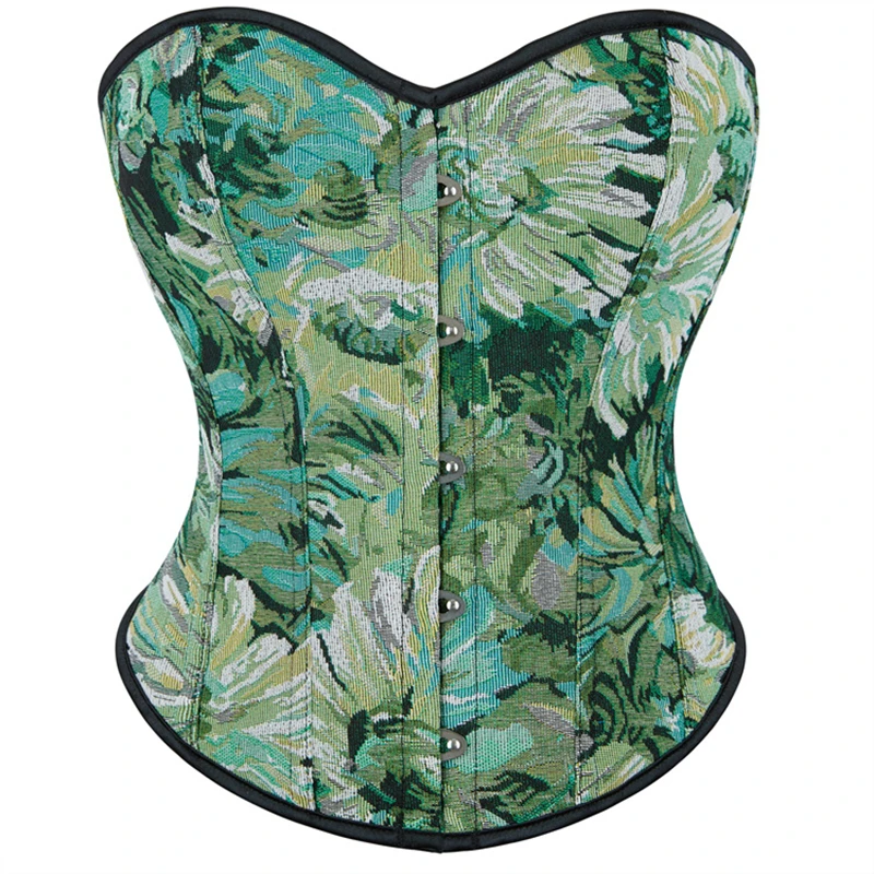 Women Corsets Tops Vintage blackish green Monet oil painting Print Flower Korset Bustier Gothic Waist Shaping Corset Lingerie