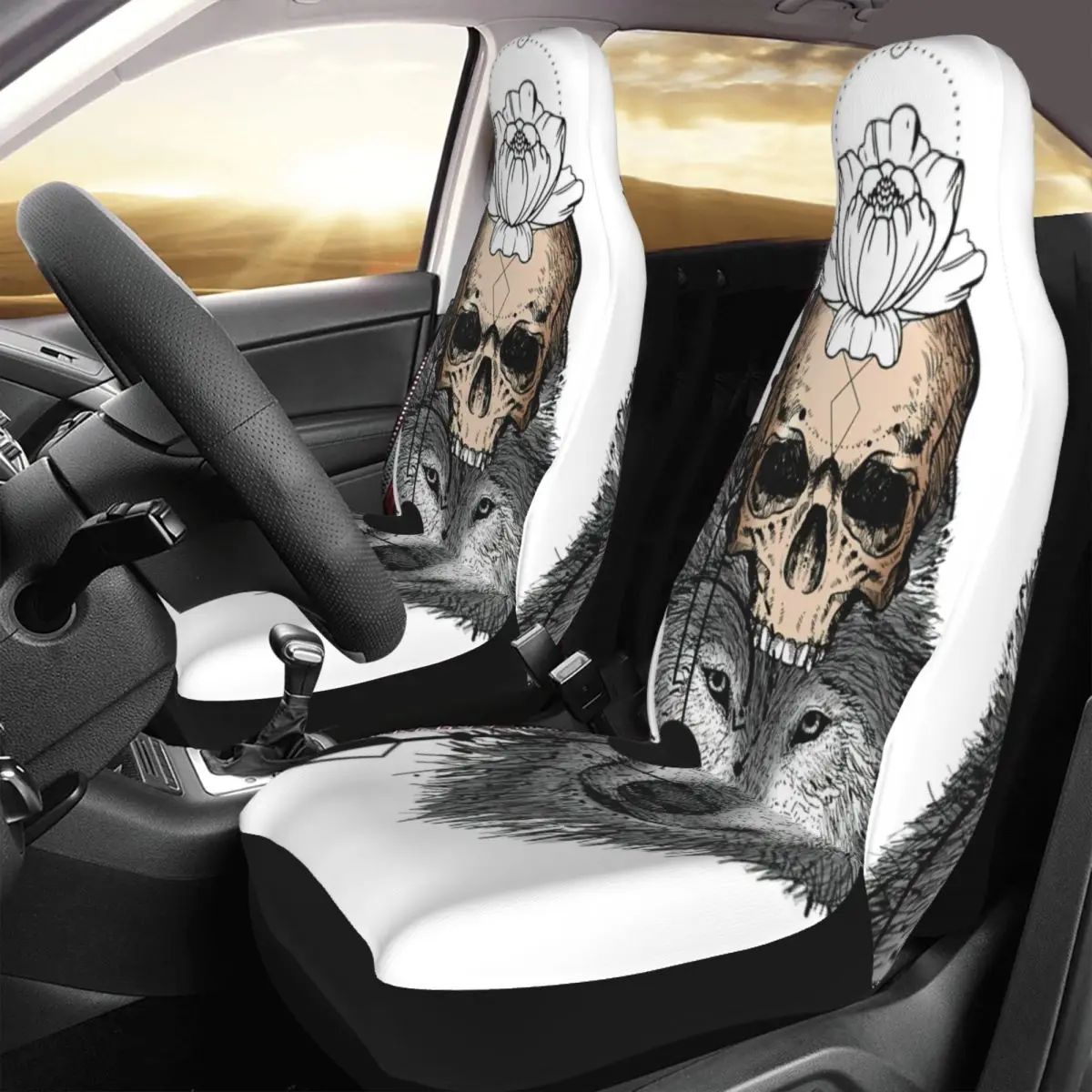 

Wolf Premium Car Seat Cover Custom Printing Universal Front Protector Accessories Cushion Set