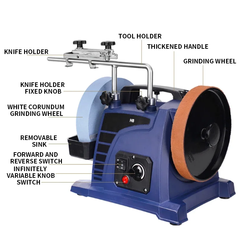 H8 8 Inch Low Speed Water Cooled Knife Sharpener Grinder, Professional Sharpening Machine for Woodworking Engraving Knives and C