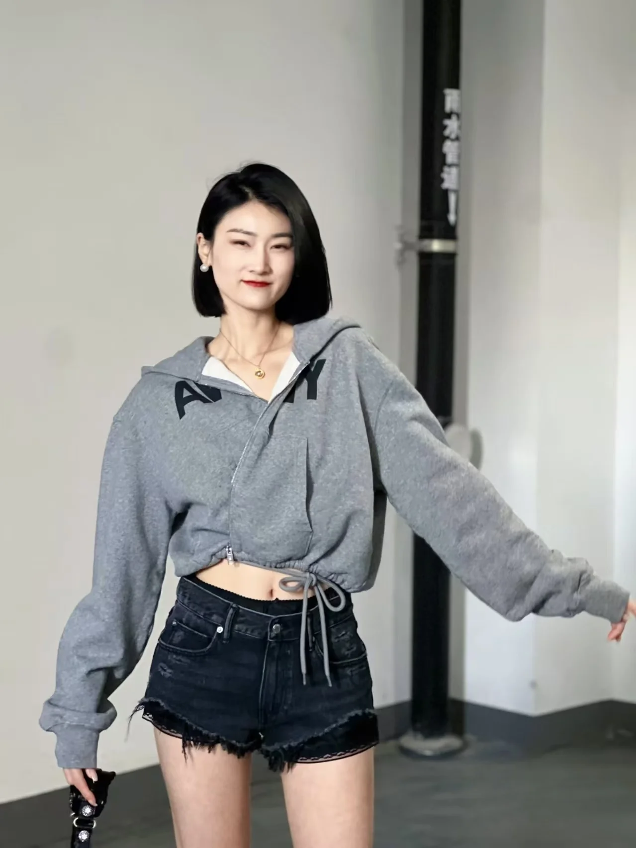 

Faionable Lace Denim ort Set Women's Dstring Zipper Hoodie Casual High Waist ort Pants Two-Piece Suit Autumn Spring