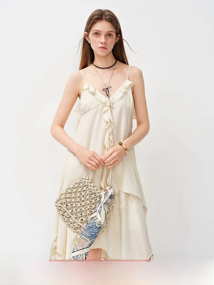

Vivian Fan Silken Lace Trim Halter Neck Midi Skirt Set Women's Spring 2026 New Fashion Two-Piece Suit Ruched Asymmetrical Hem...