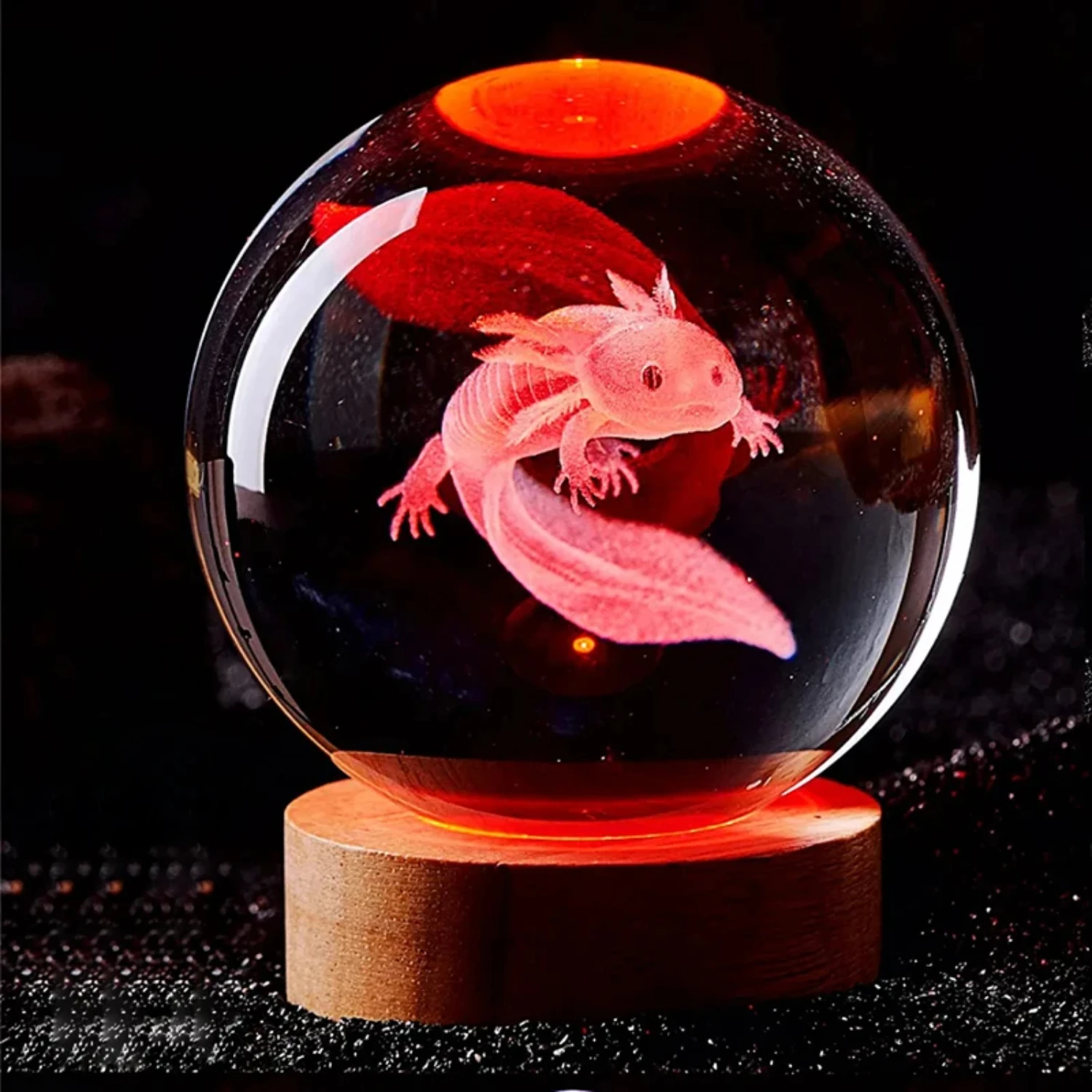 Luz nocturna de color con bola de cristal grabada con láser 3D Axolotl, novia, compañero de clase, esposa, niños, regalo de cumpleaños, decoración LED