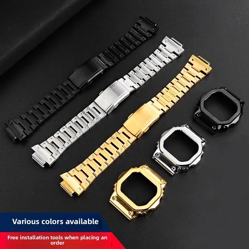 DW-5600 تعديل ساعة حزام ساعة اليد ل كاسيو 3229 G-SHOCK GW-M5610 GM5600 الحافة المعدنية الفولاذ المقاوم للصدأ حزام الساعات الأسود