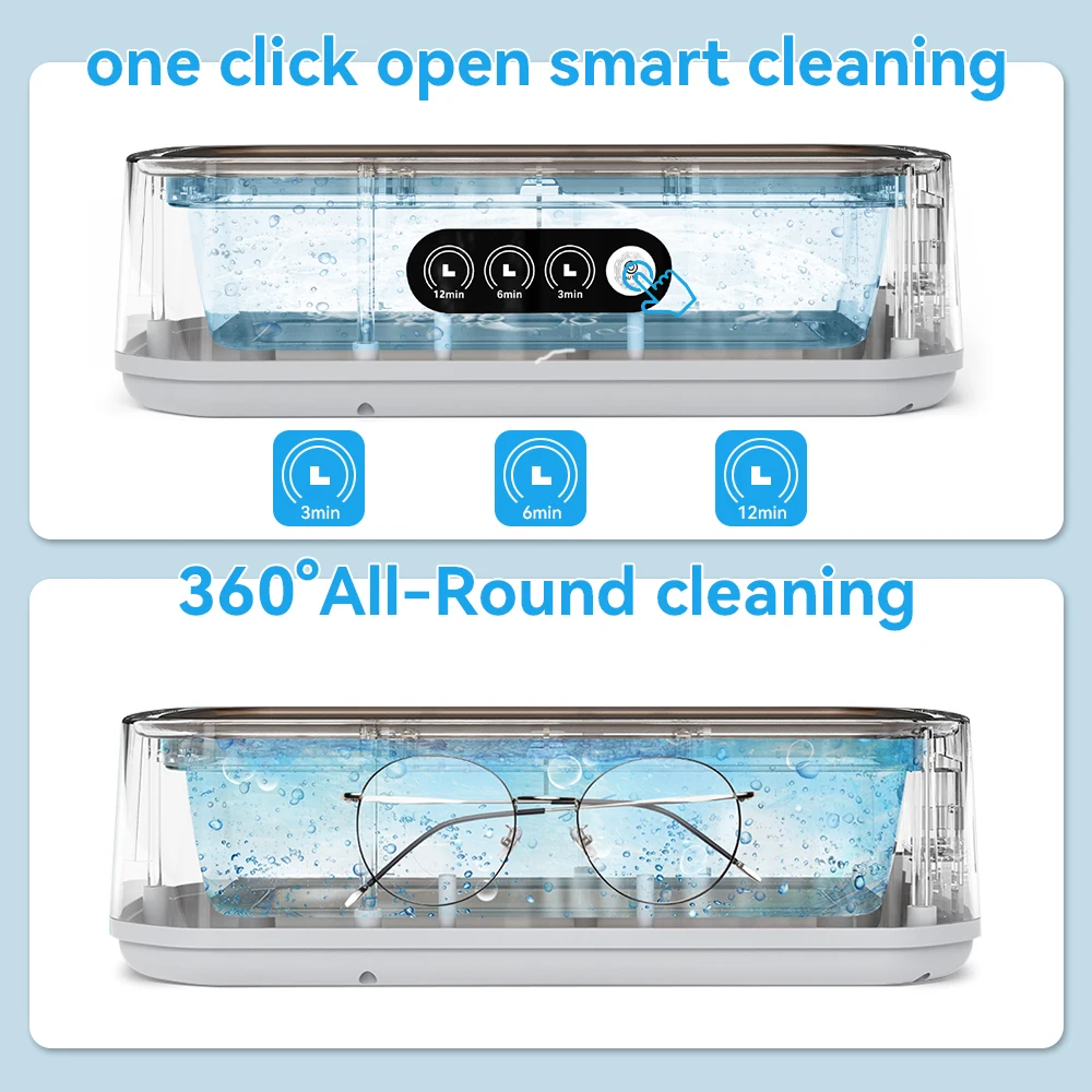 Ultrasonic Cleaning Machine 650ml Capaital High-frequency Vibration 360°All-Round Clean For Glasses Jewelry Professional Cleaner