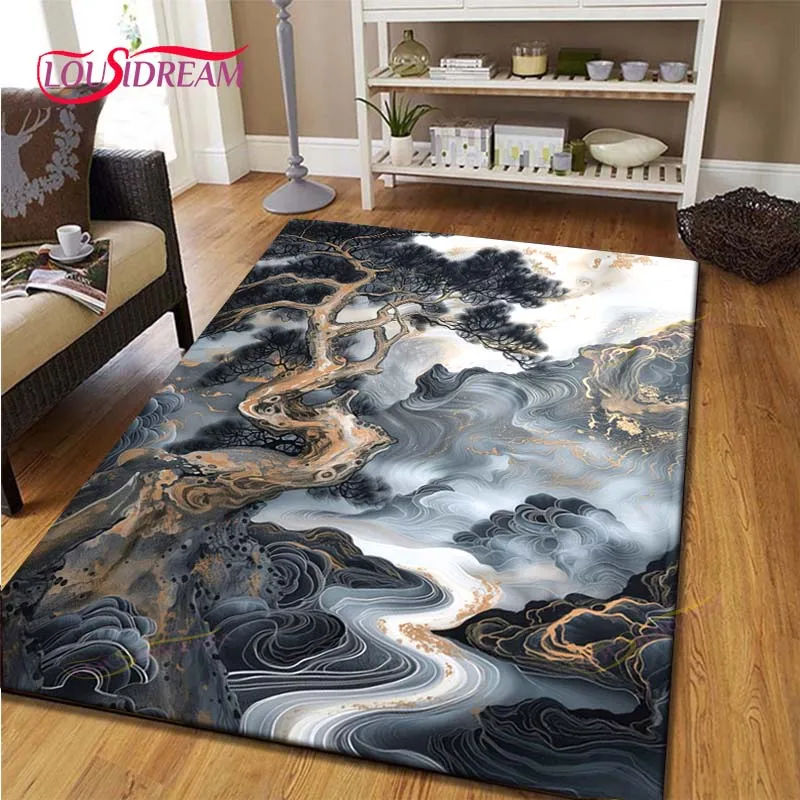 

Black Gold Pyramid Shrine Landscape Floor Mat Art Area Rugs Large,Aesthetic Carpets For Home Living Room Bedroom,Doormat Decor