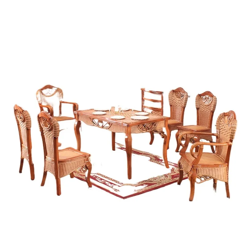 Household small apartment South East Asia wabi-sabi wind rattan dining table and chair combination, modern simple dining table